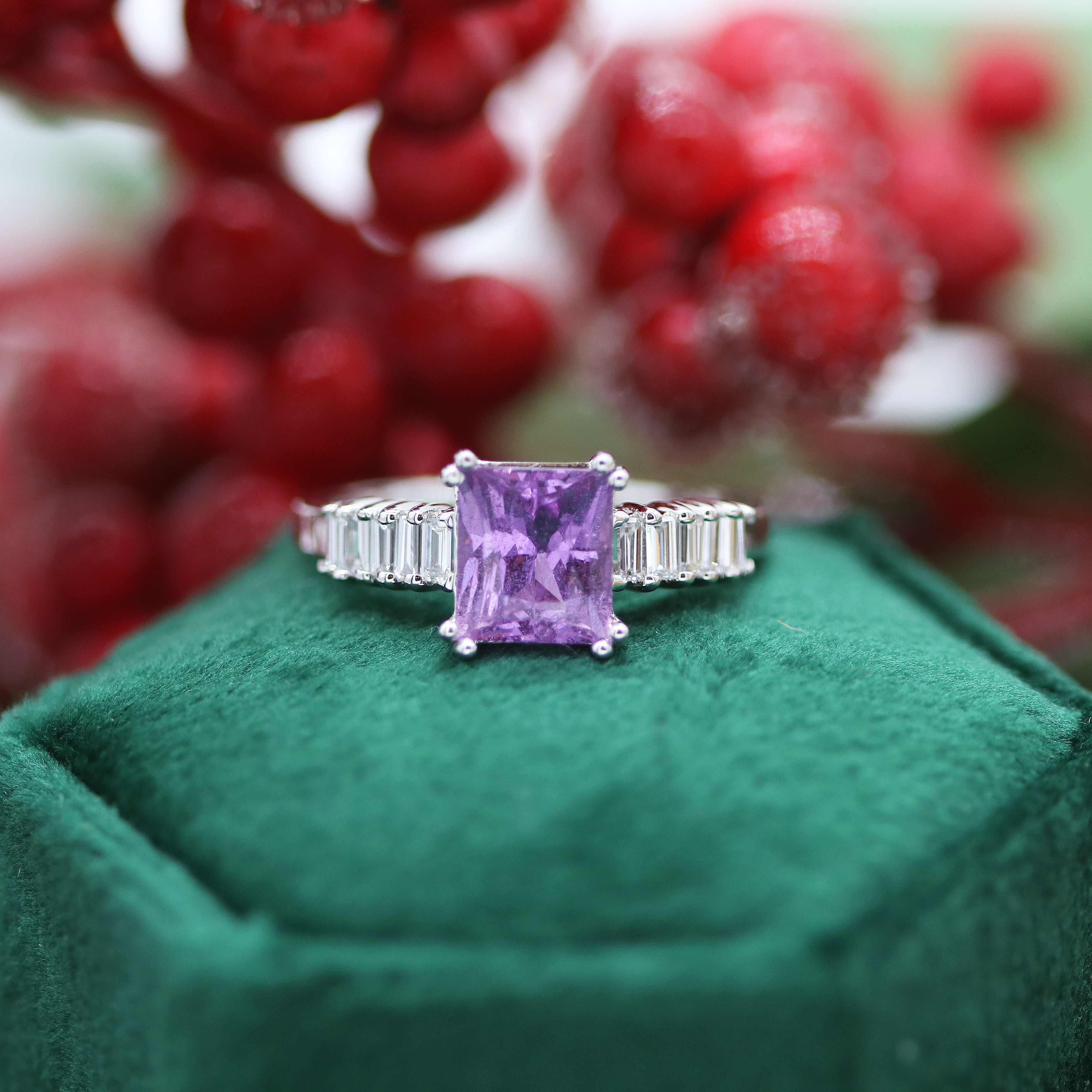 Custom 19 Karat White Gold Pink Sapphire and Diamond Ring