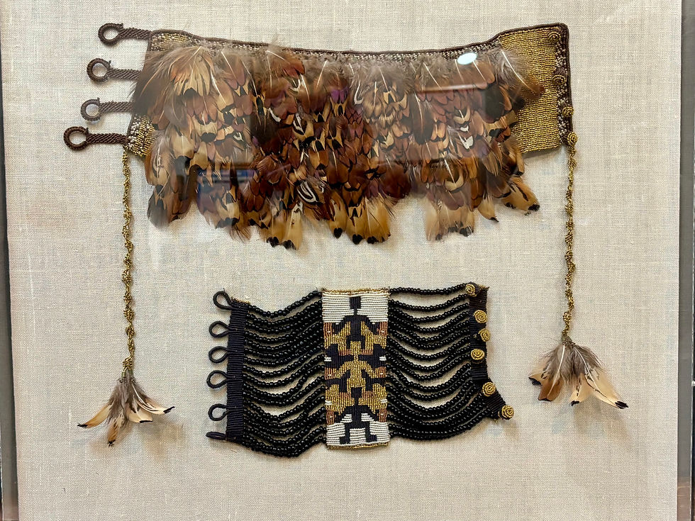 Thumbnail: Framed Feather Choker Necklace and Beaded Bracelet