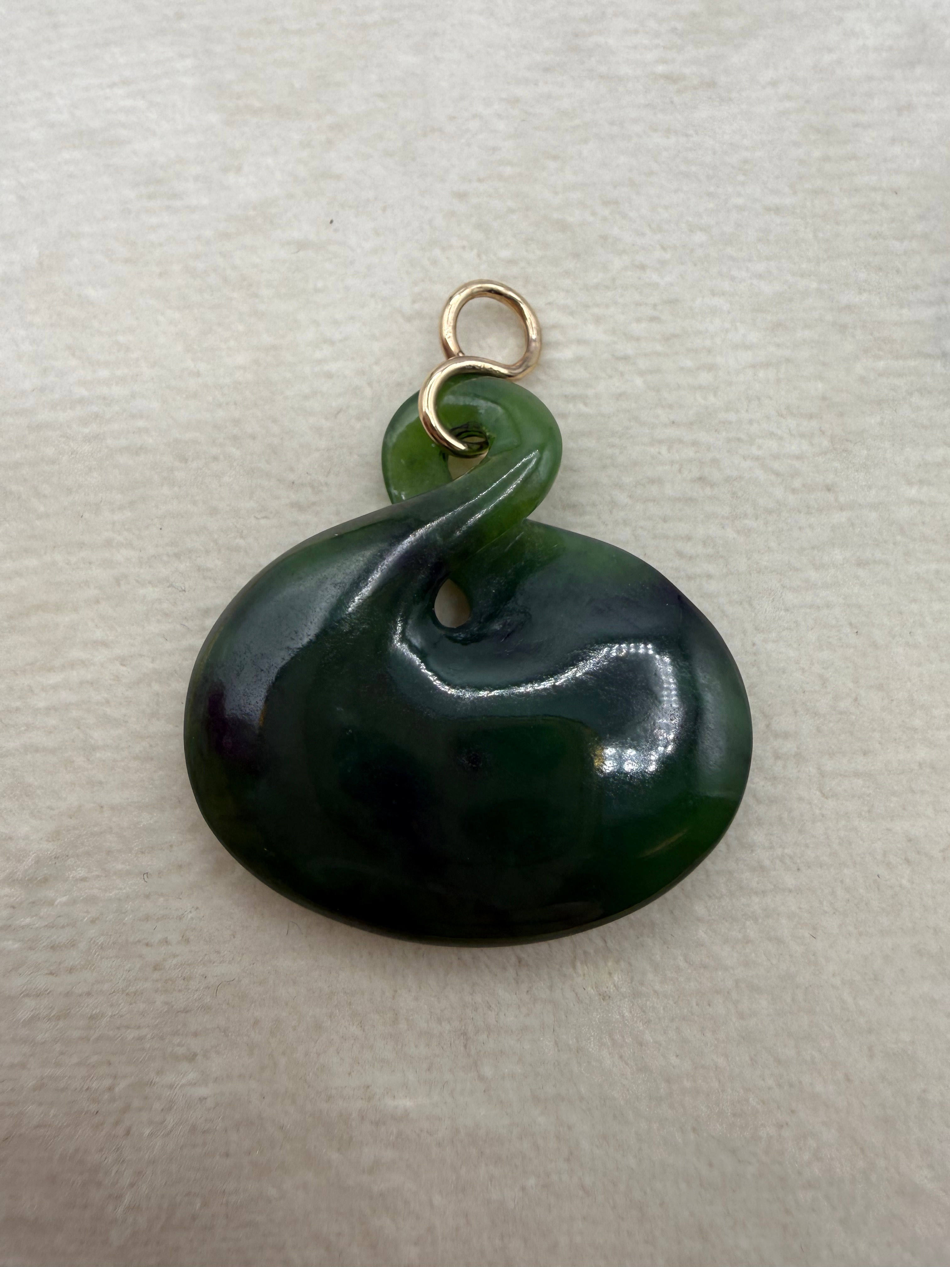 10 Karat Yellow Gold Jade Maori Pendant
