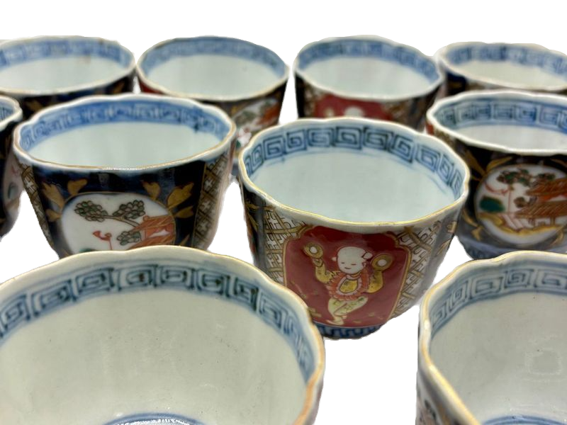 Thumbnail: Set of 13 Japanese Imari Small Cups ca. 1860 w/ Wooden Storage Box