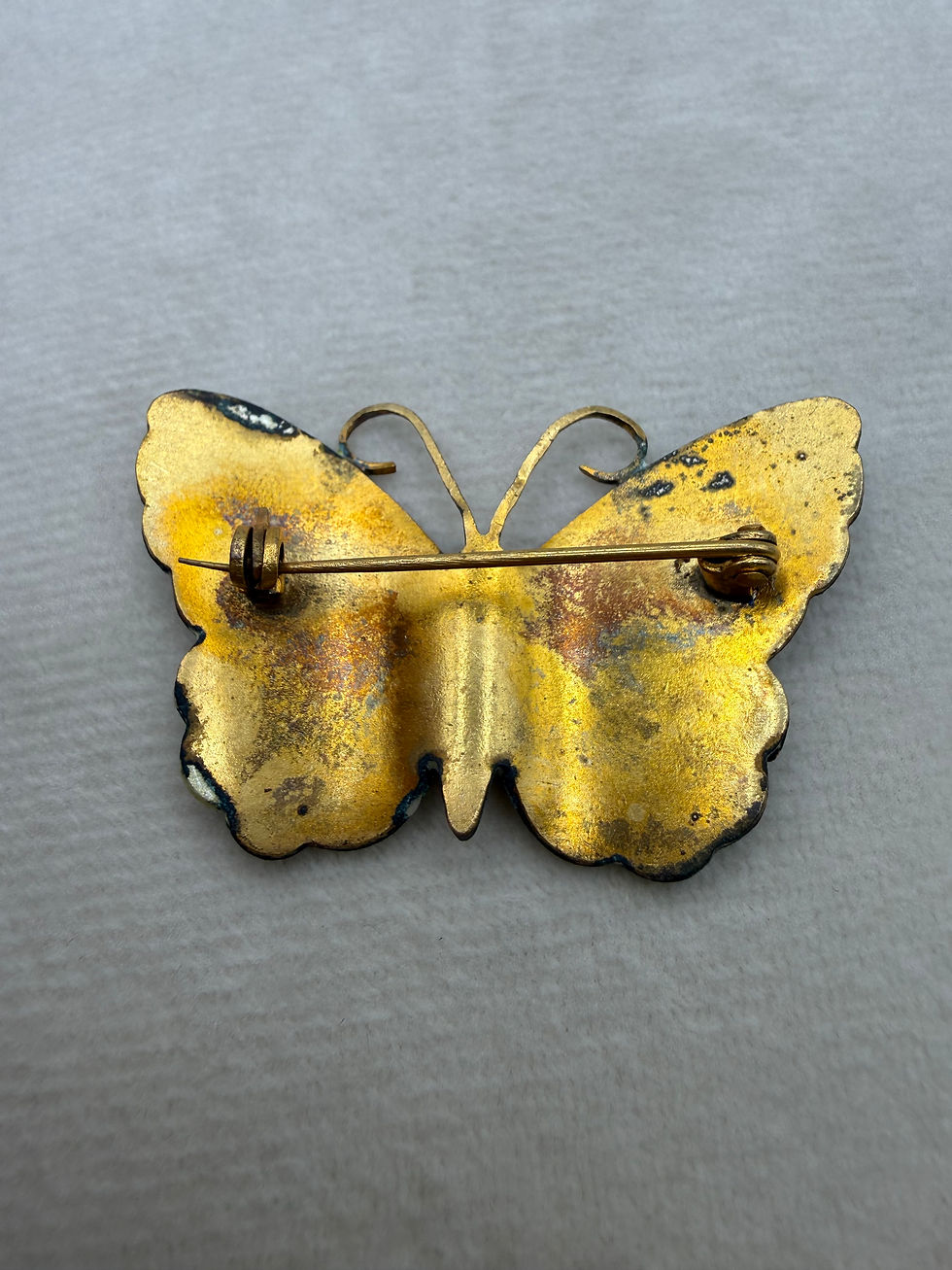 Thumbnail: Vintage Brass Enamel Butterfly Brooch By Perking Jewelry