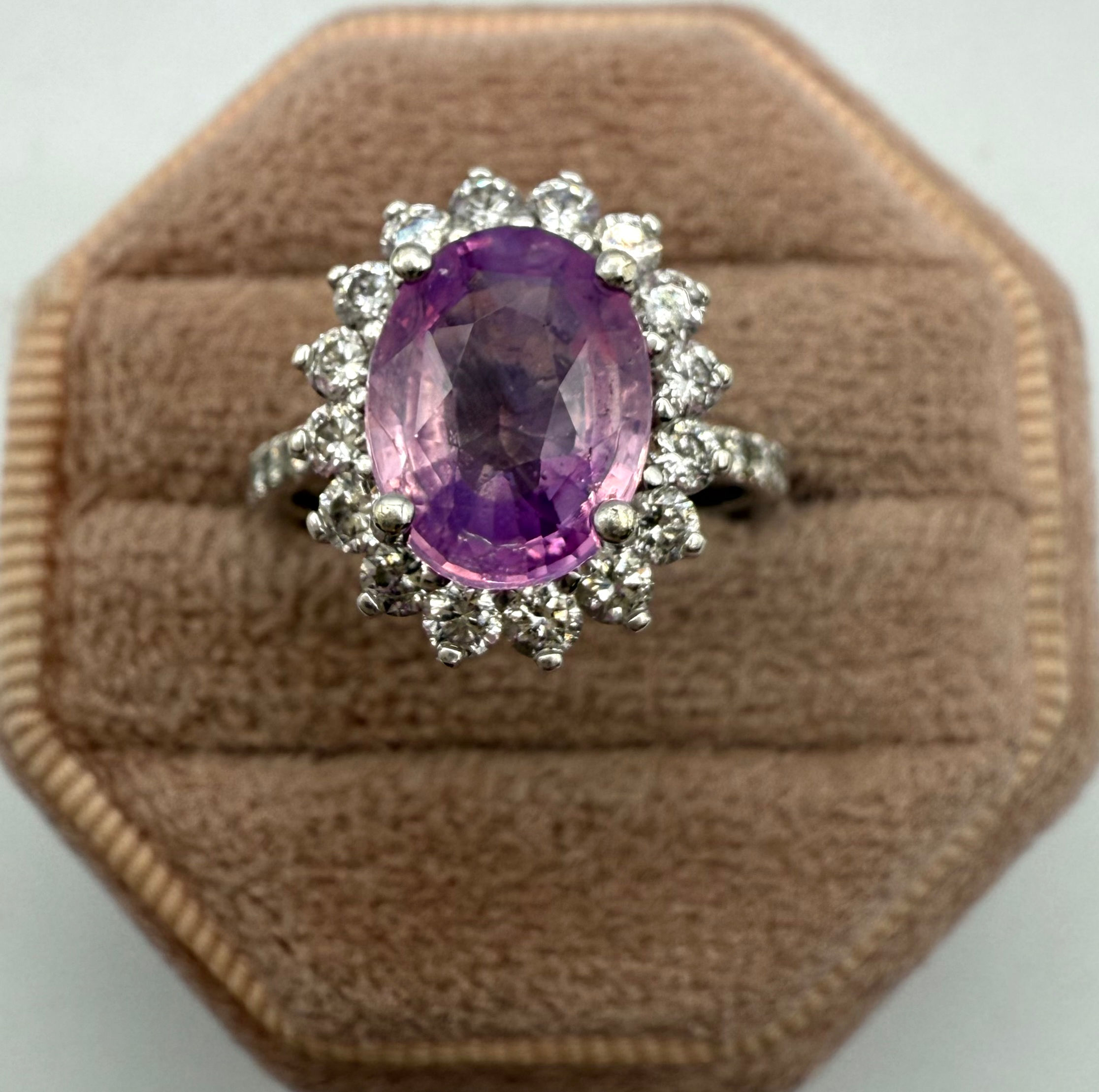 14 Karat White Gold 0.85ctw Diamond & 3.06ct Sapphire Padparadscha Ring