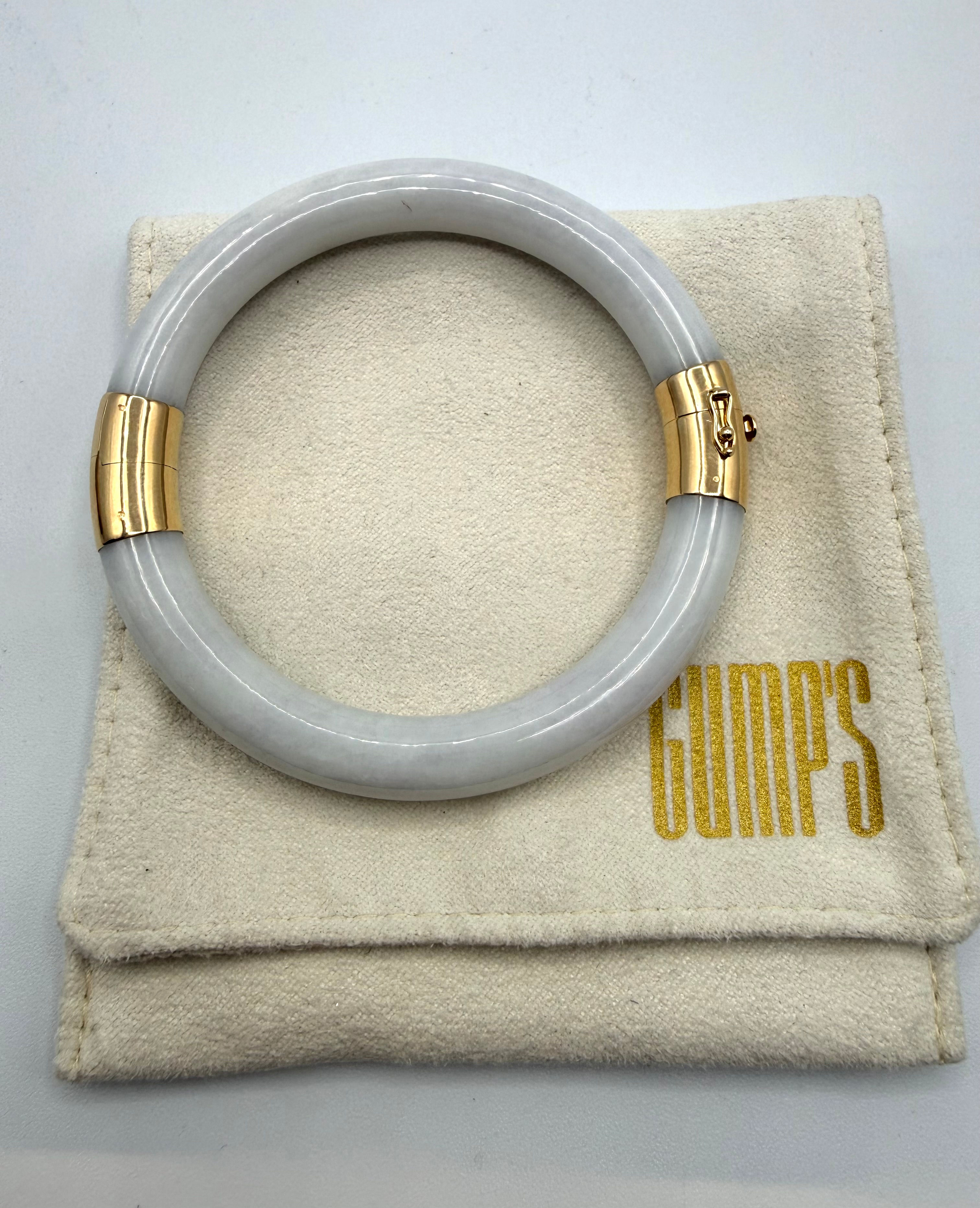 14 Karat Yellow Gold White Jade Bangle Gump's