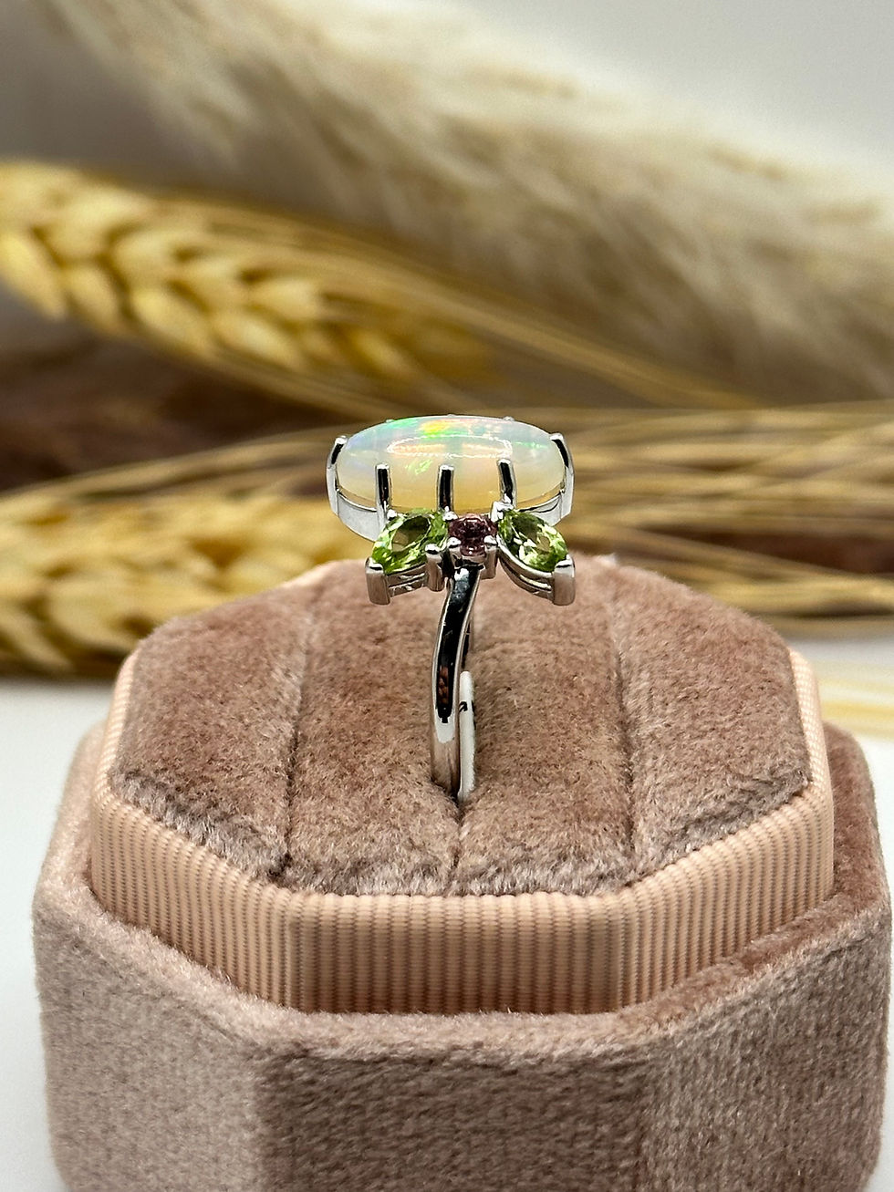 Thumbnail: 14 karat White Gold Opal, Peridot, Pink Tourmaline Ring