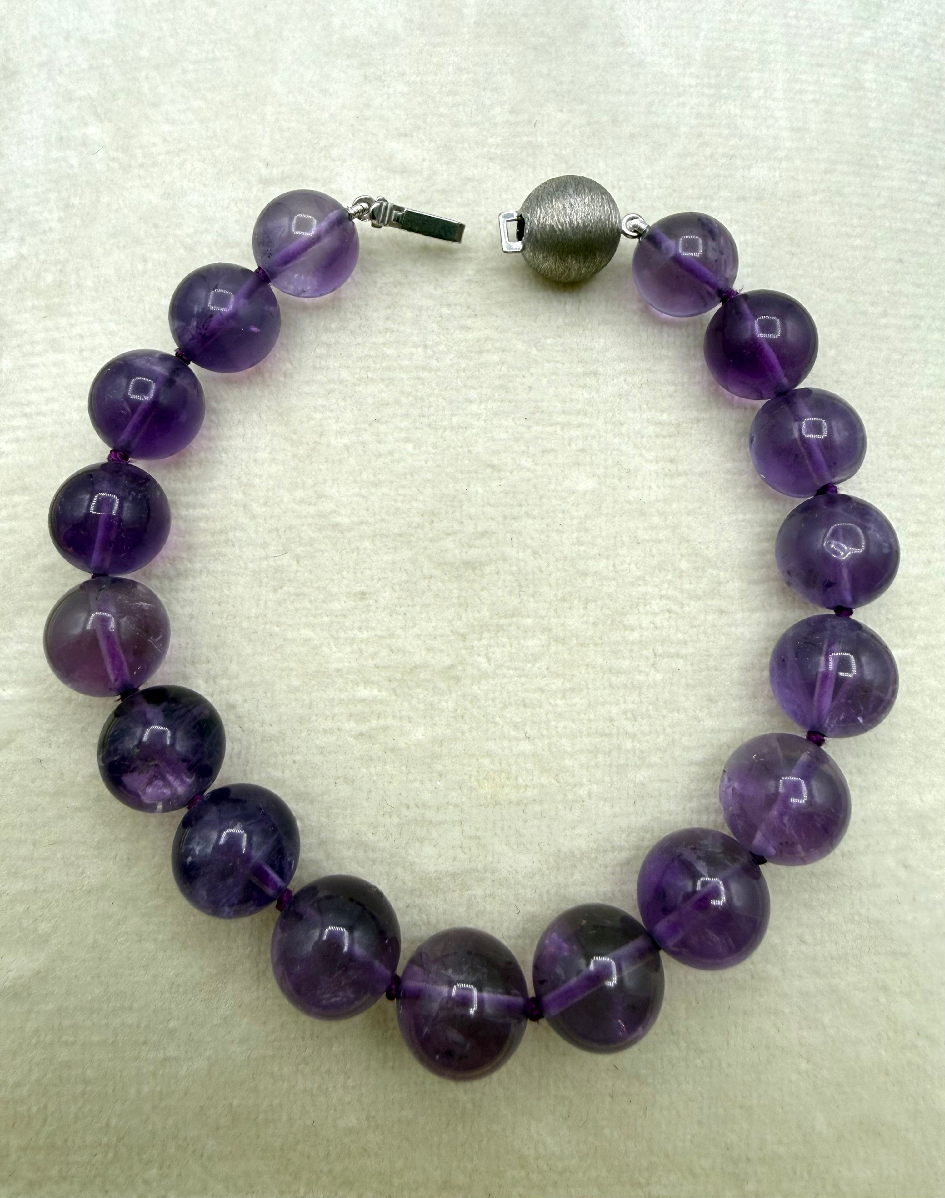Sterling Silver 10mm Amethyst Beads Bracelet