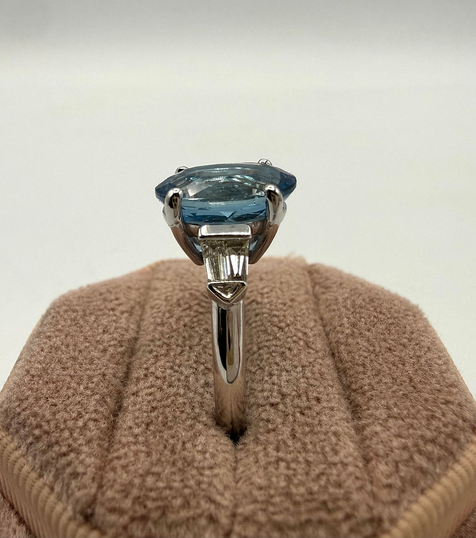 Thumbnail: 14 Karat White Gold 0.28ctw Diamond Ring Mounting & 3.16ct Oval Aquamarine
