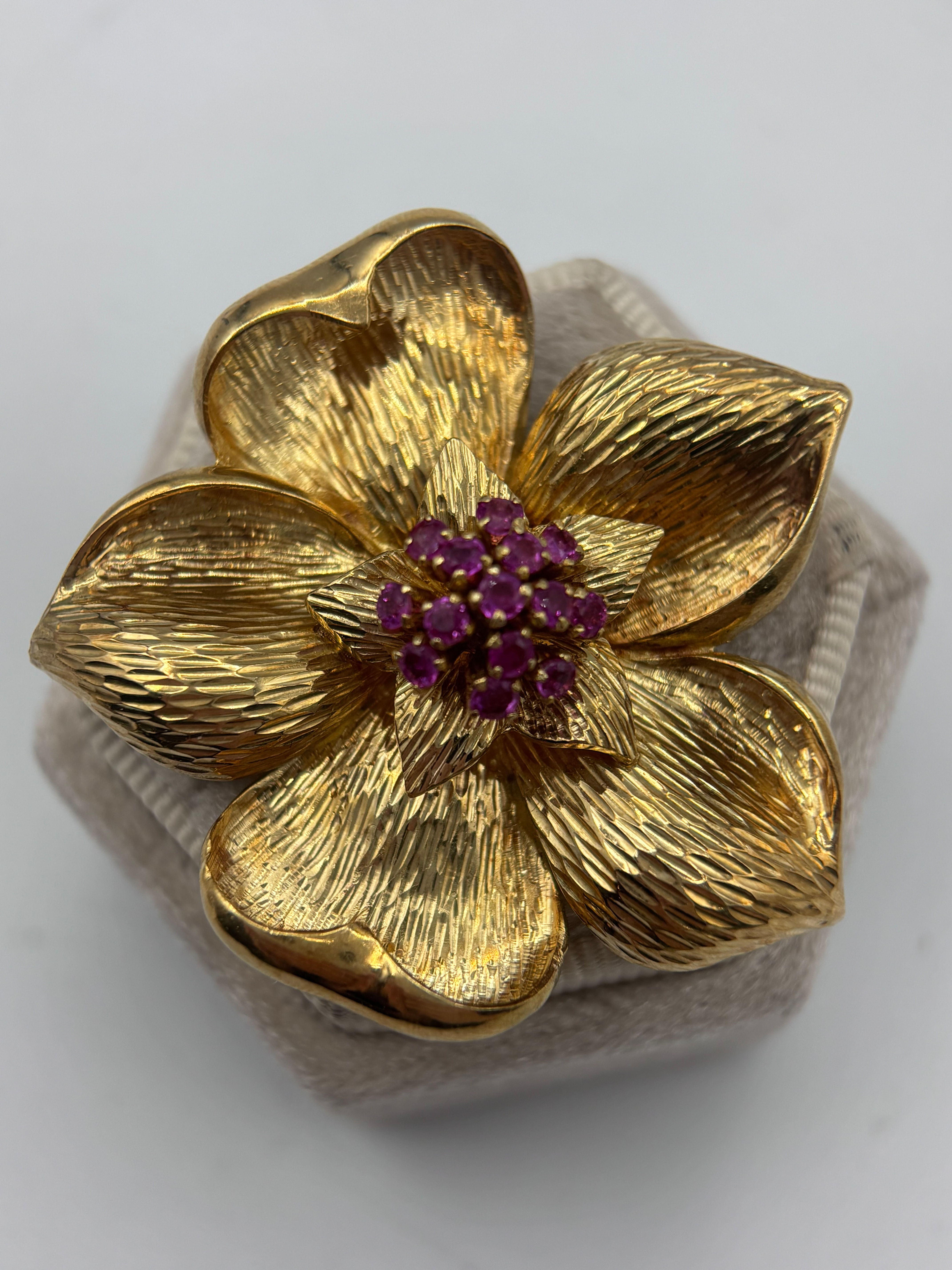 18KYG Tiffany & Co Flower Brooch w/ Rubies
