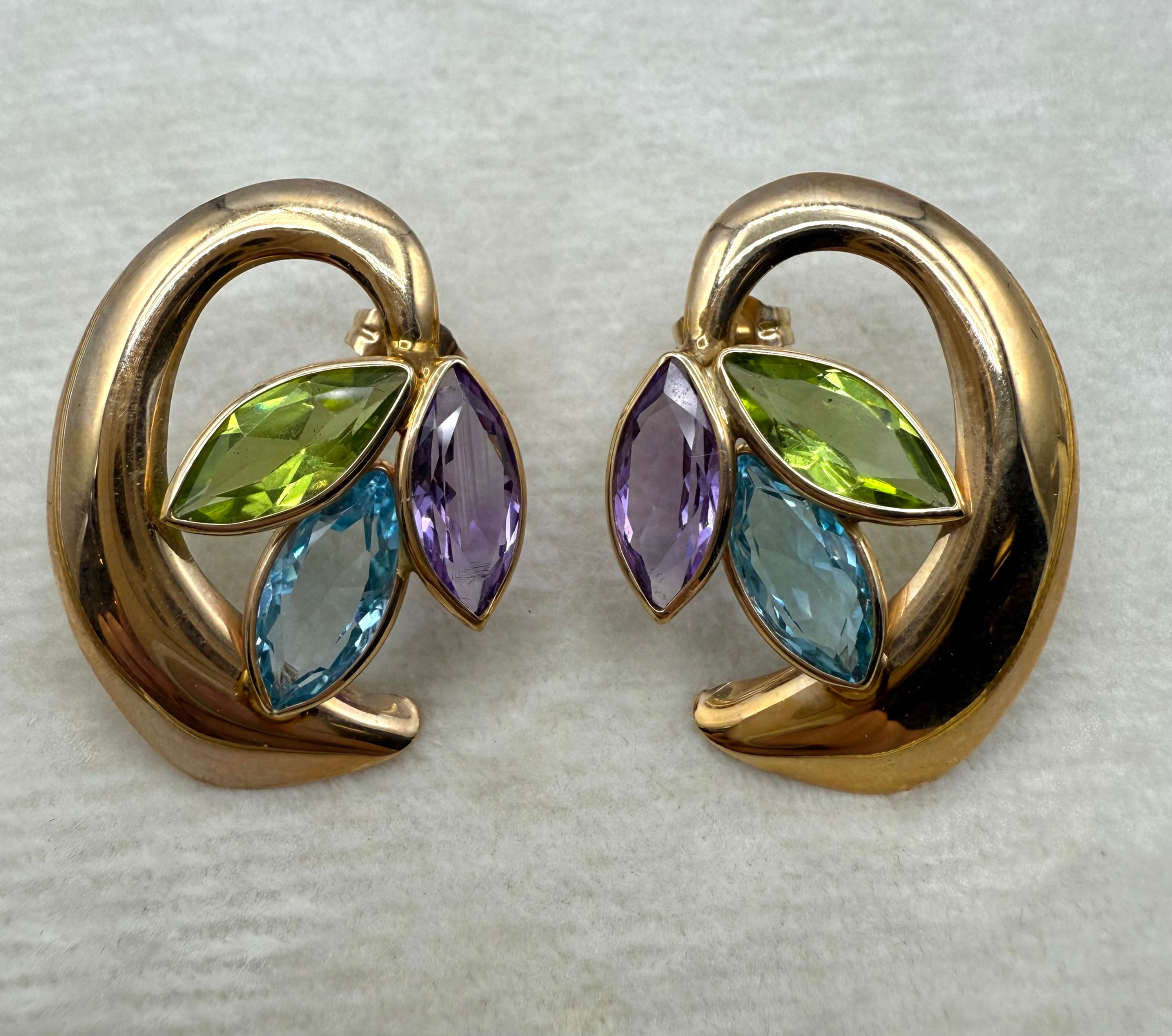 14 Karat Yellow Gold Multi-Gemstone Earrings