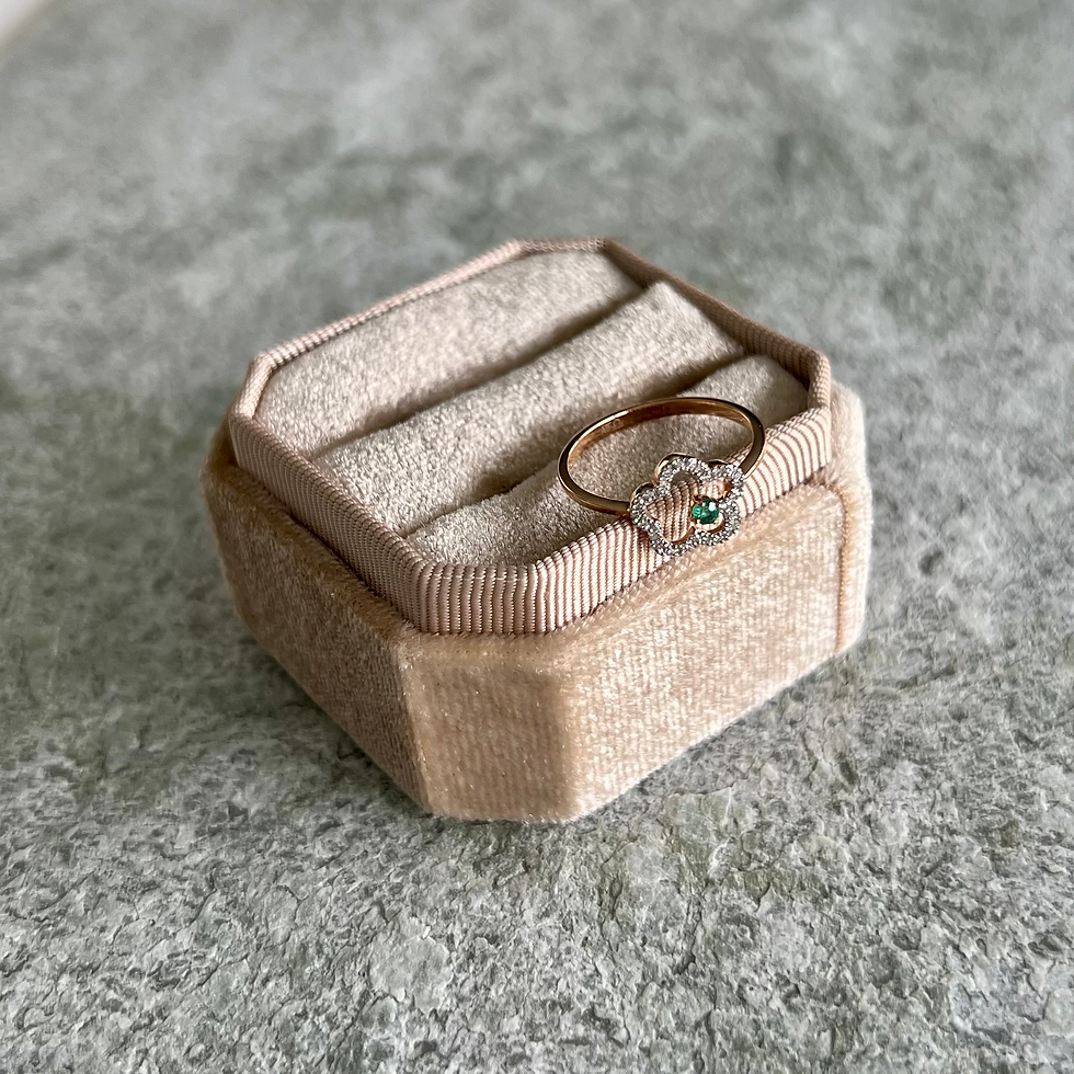 Bague en Or Rose 14K avec Diamants et Émeraude