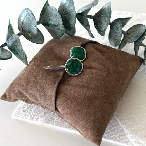 Boutons De Manchette Brooker Malachite Et Argent 925 - Diamètre 16 Mm - Neuf Avec étiquettes