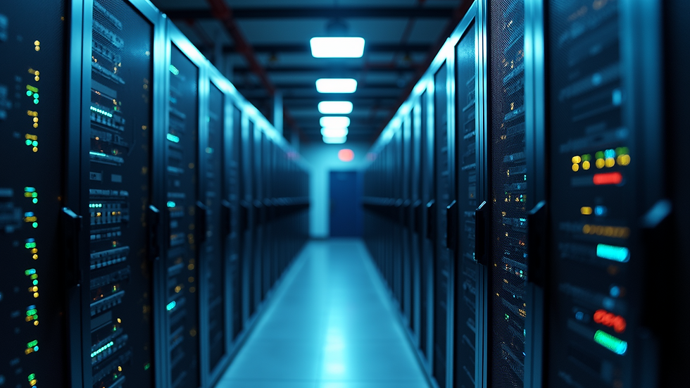Wide angle view of a data center showcasing network infrastructure