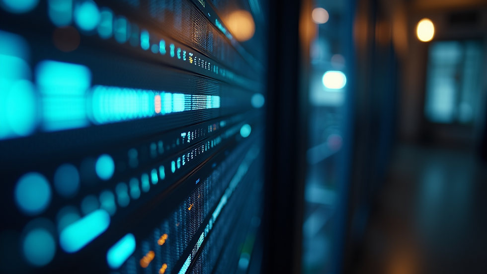 Close-up view of a computer server displaying network activity