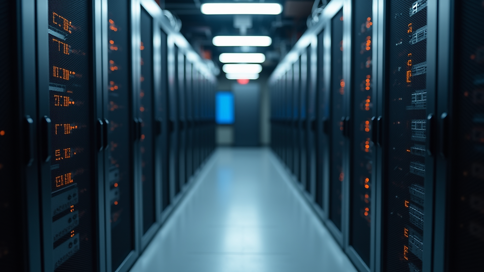 High angle view of a server room with network cables and equipment