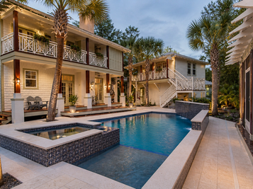 Beautiful residential swimming pool with blue water