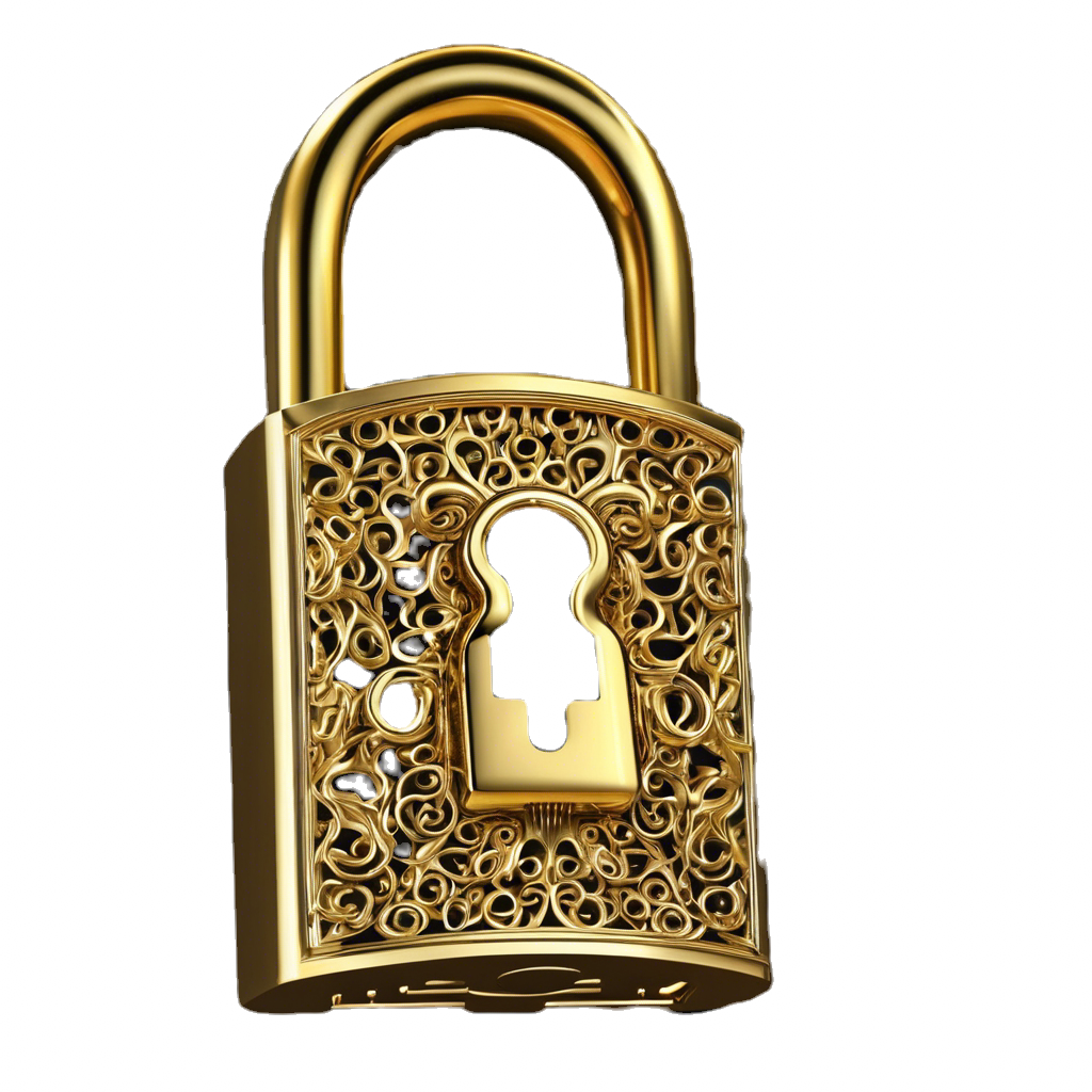 shows a realistic gold colour lock on a dark black background.png