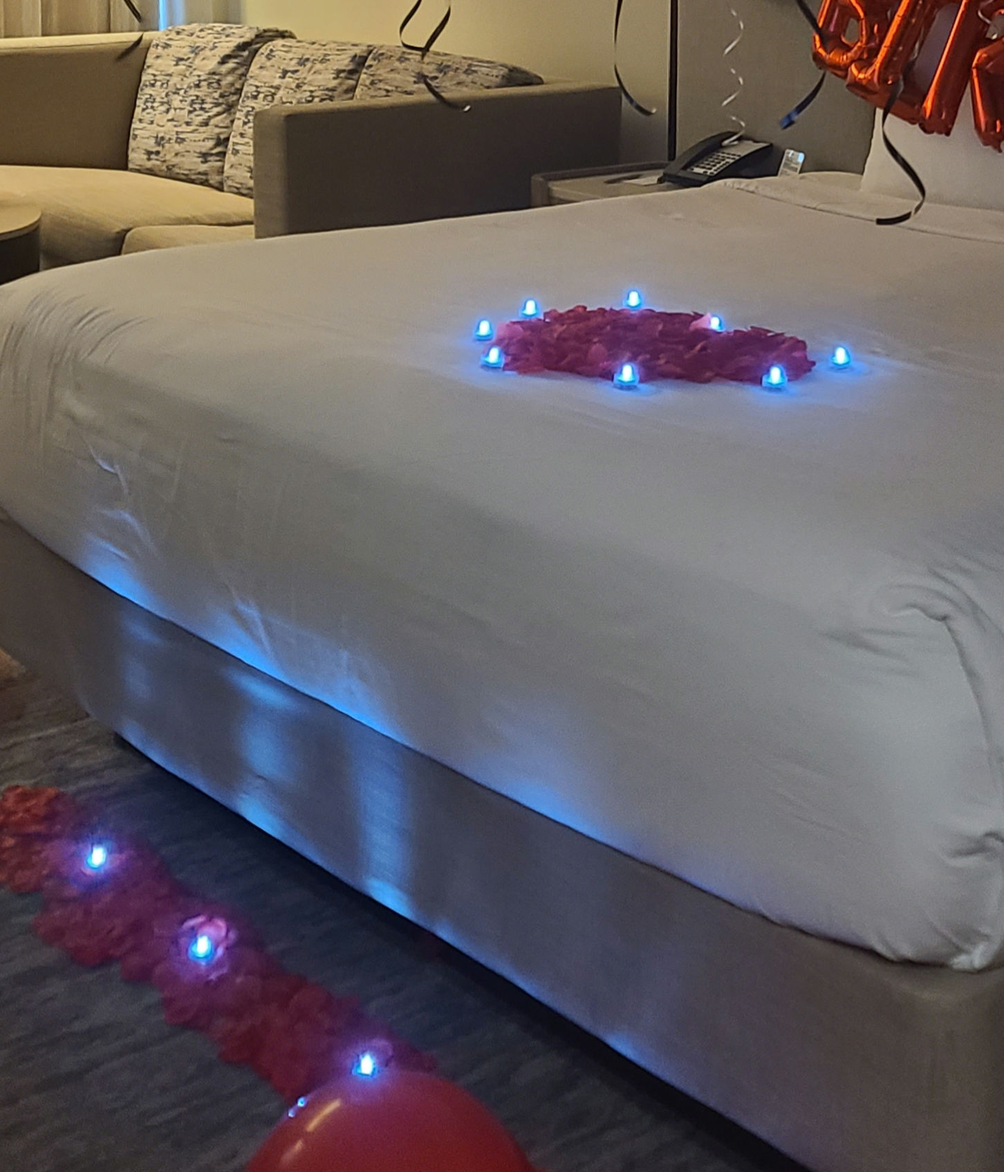 Flower petals heart shape  and lights