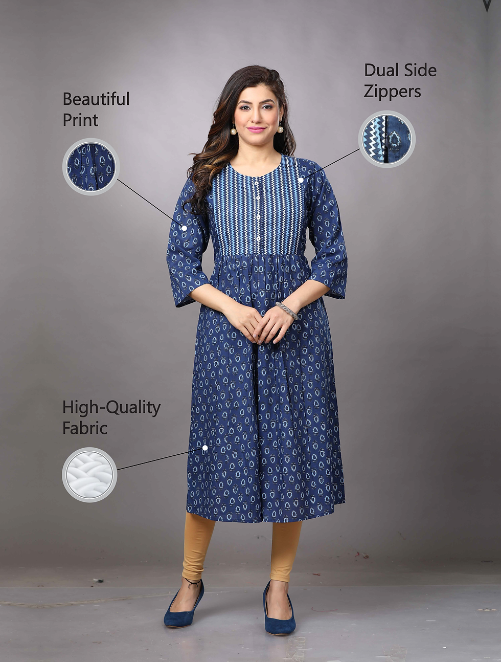 Thumbnail: Blue Baubles Feeding Kurti By Andeshi - 100% Cotton