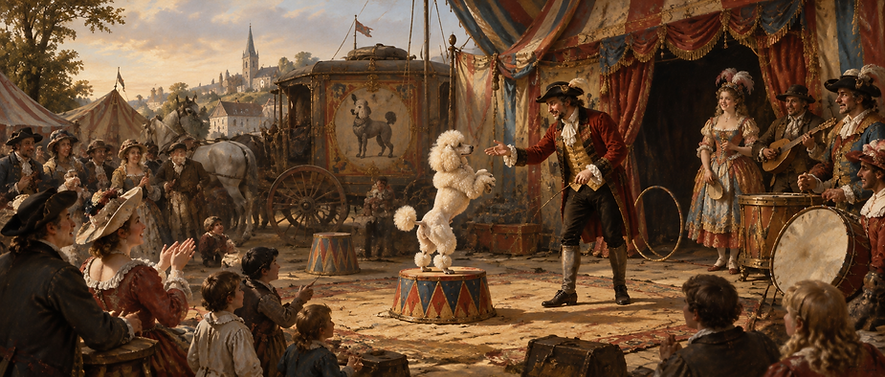 retrato con caniche en circo antiguo