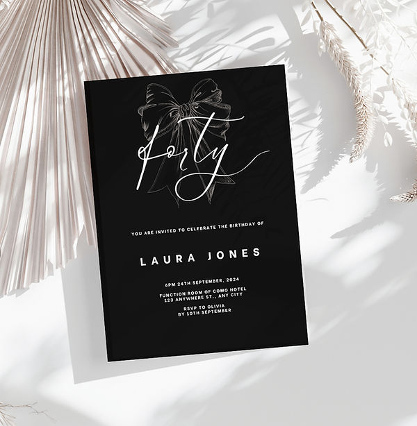 black and white forty birthday invitation