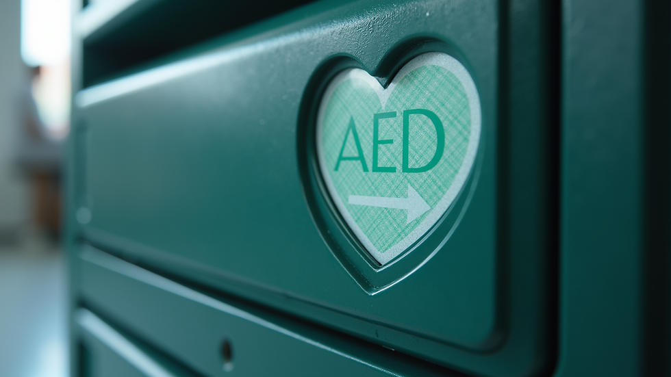 Close-up view of an AED device ready for use