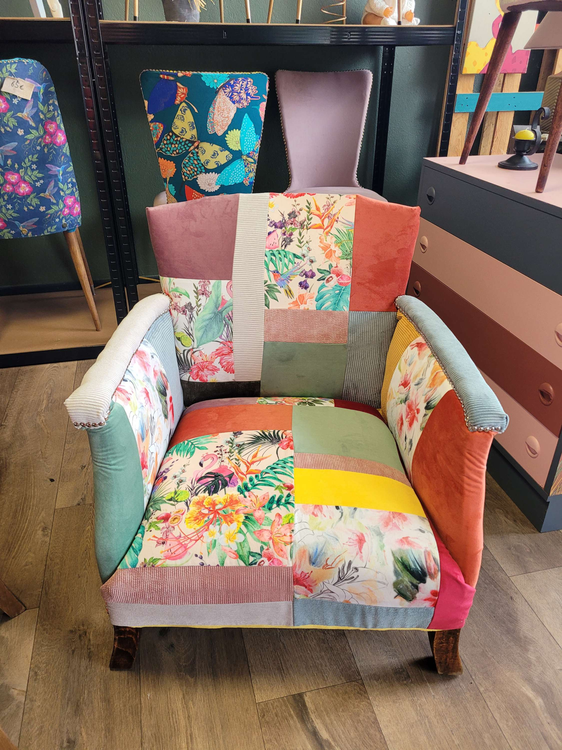 Fauteuil club patchwork jungle