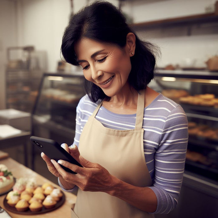 Happy Client seeing her website on the phone