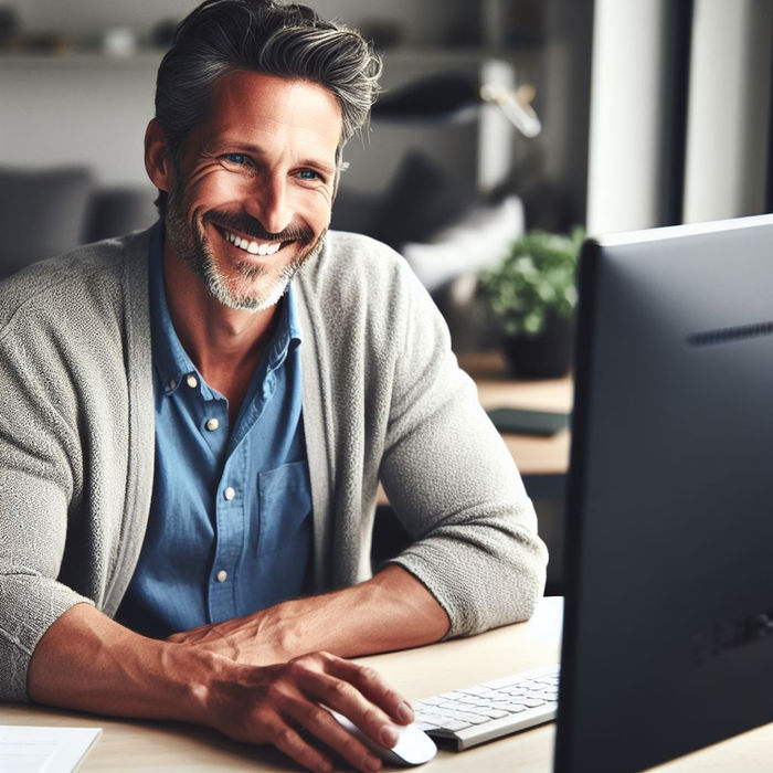 Client pleased to see his new website on the computer