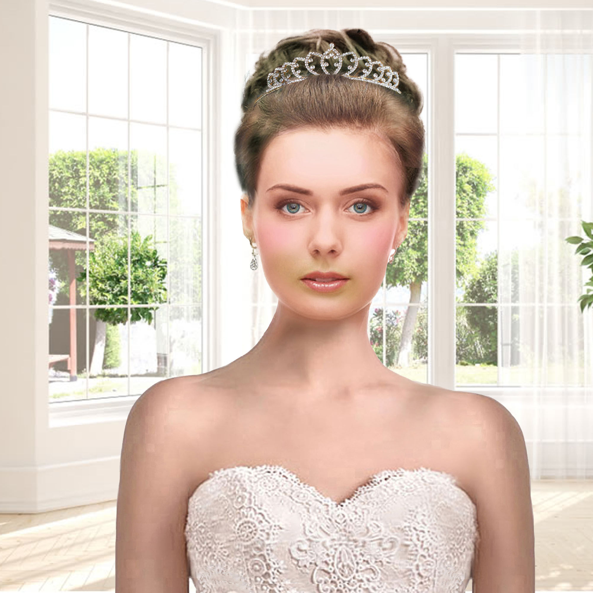 Dainty gold tone crystal bridal tiara