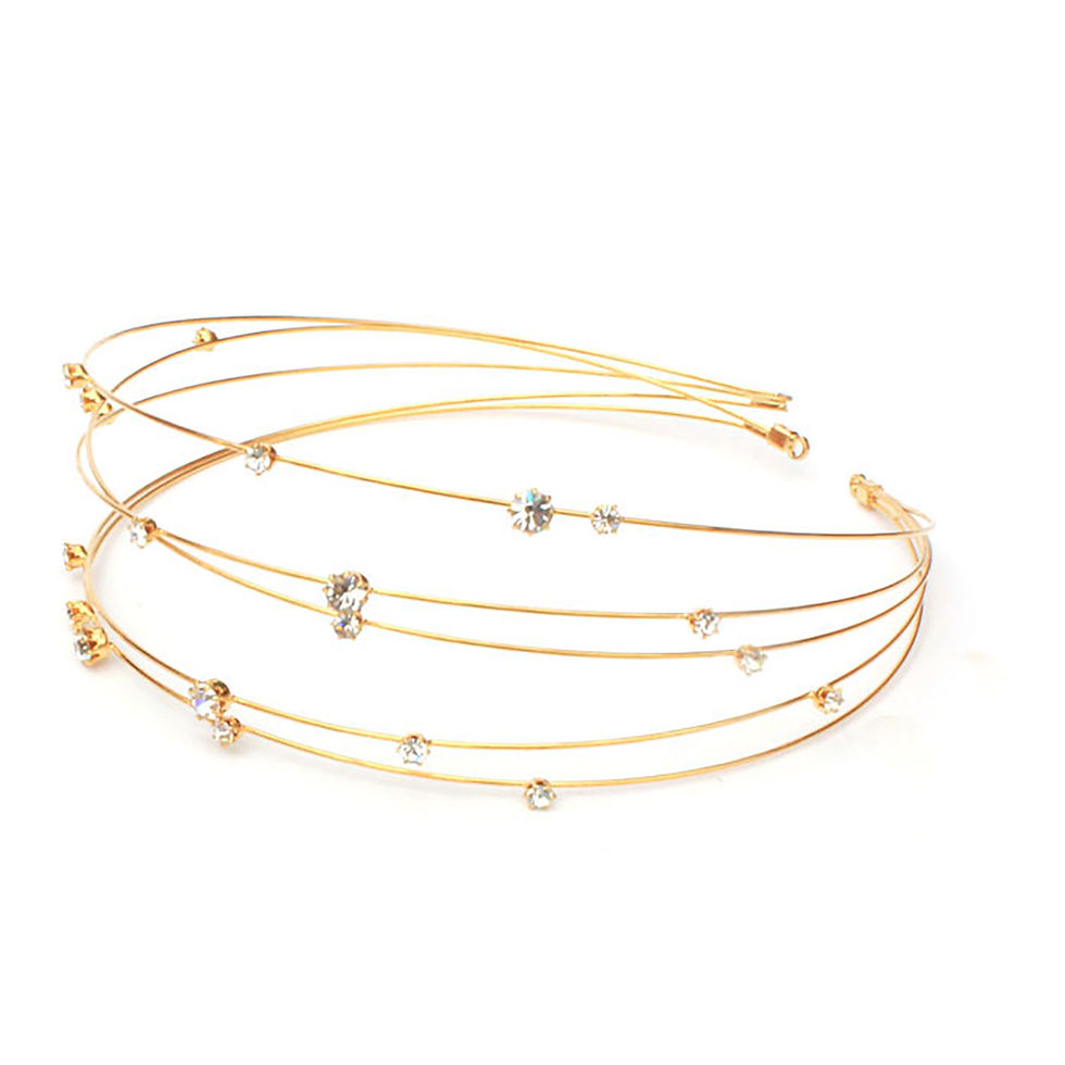 gold tone 5 diamante band bridal headpiece