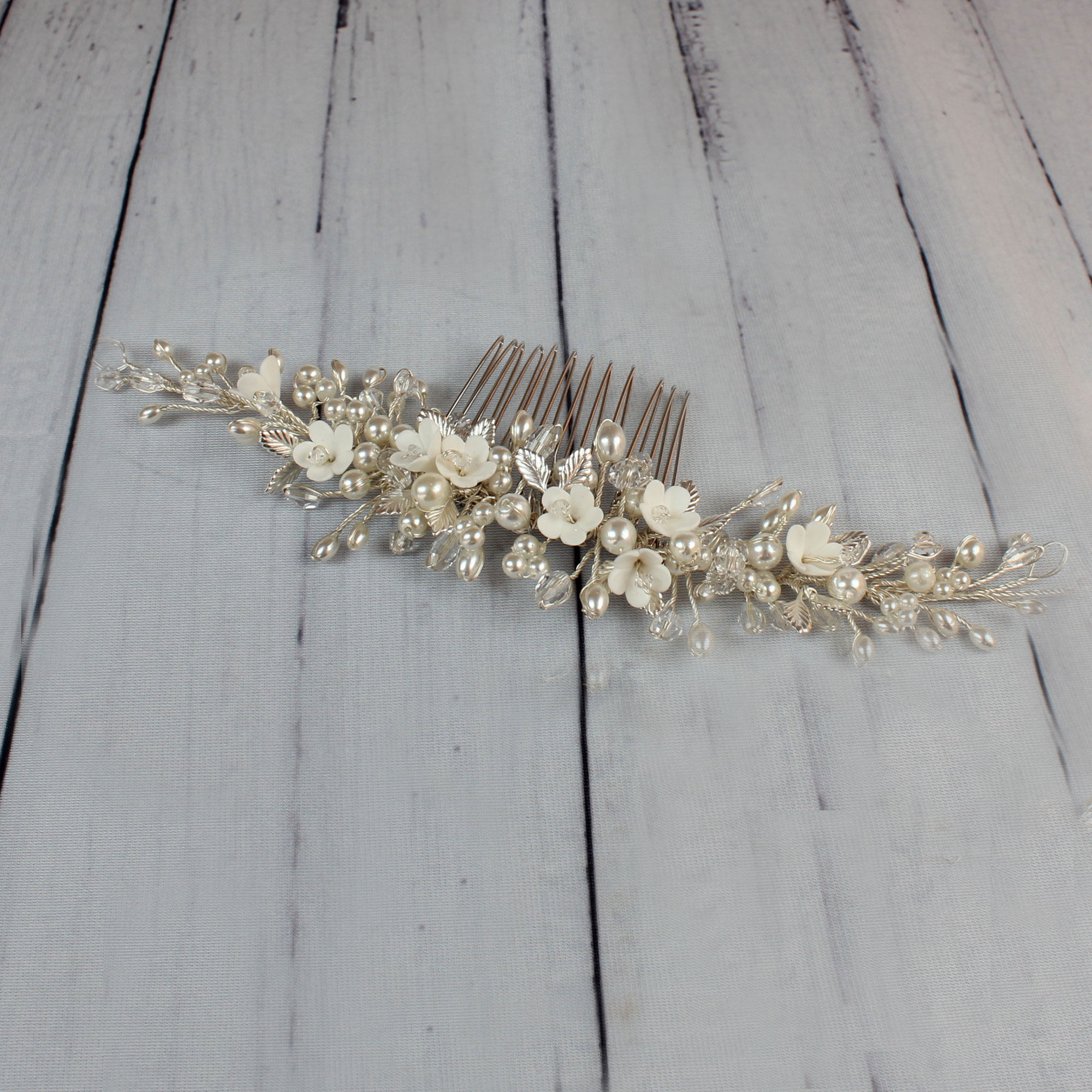 Handcrafted Pearl and Crystal Wedding Hair Comb