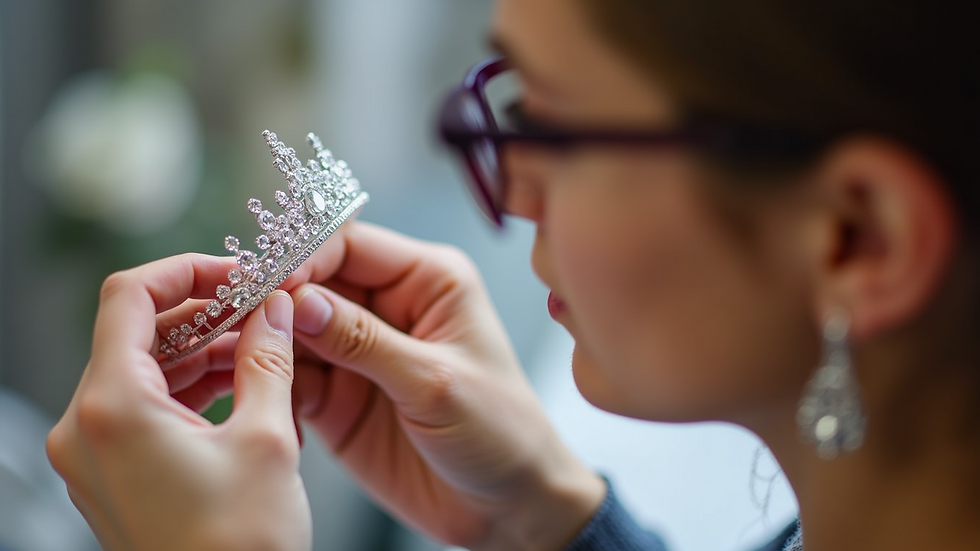 Close-up view of a jeweller’s hands crafting a delicate tiara
