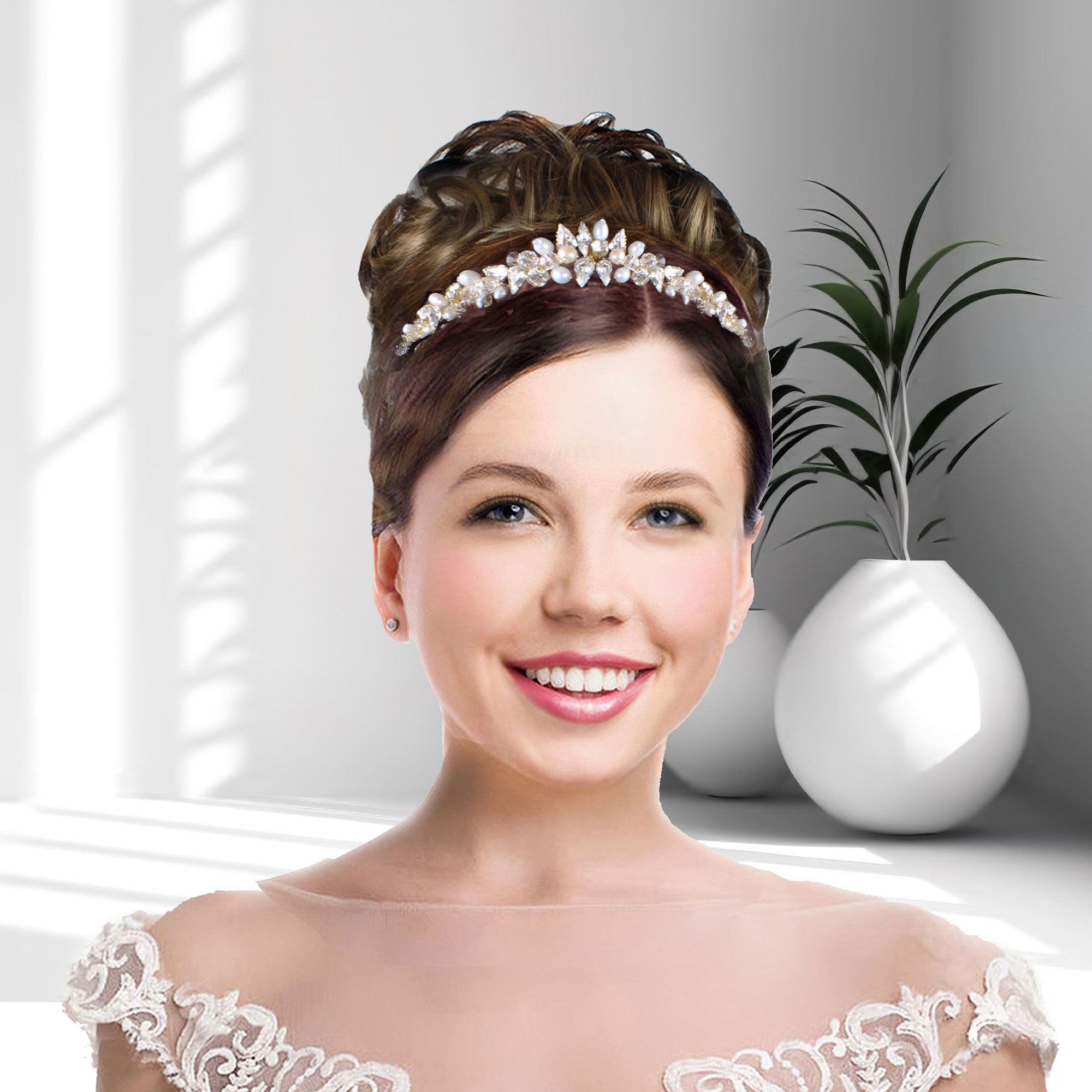 Freshwater Pearl & Crystal Wishbone Tiara | Lizette