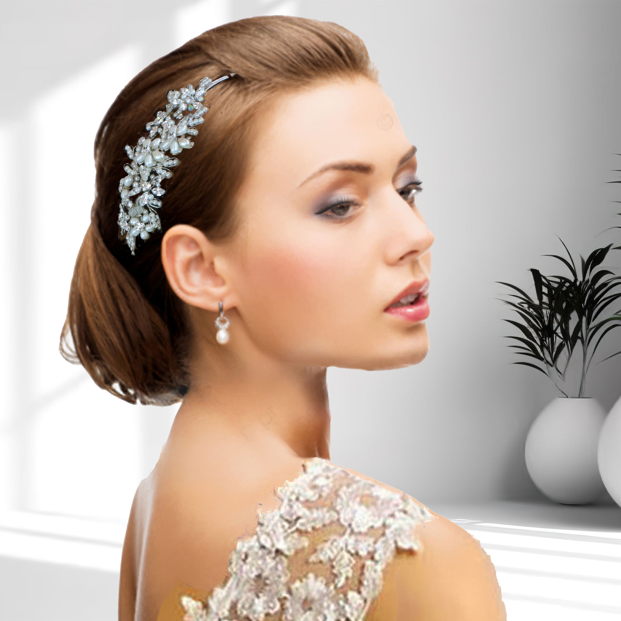 pearl and crystal side bridal headpiece