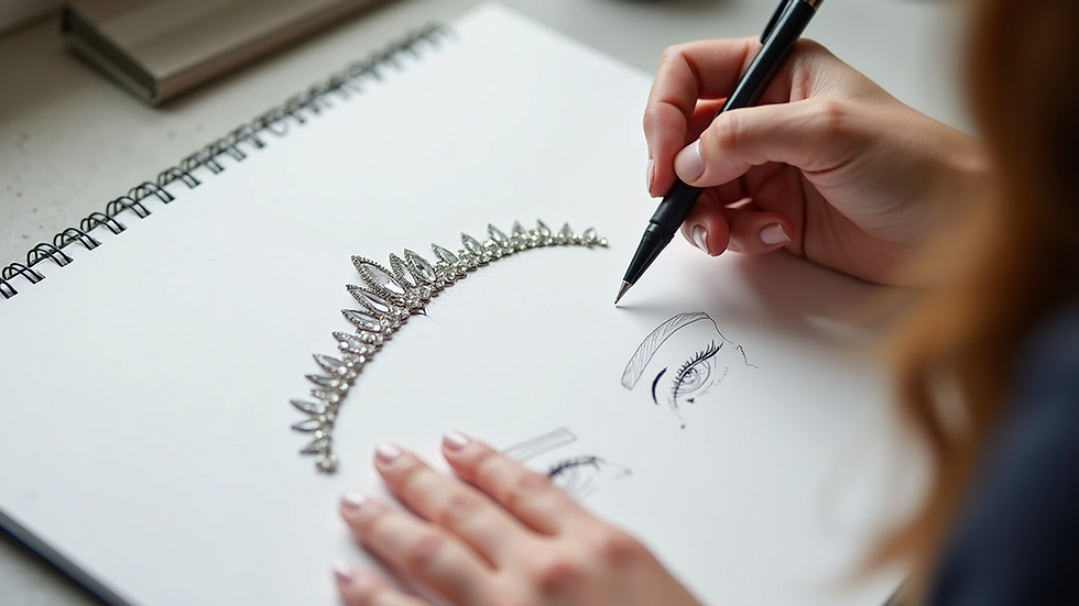 Eye-level view of a jewellery designer sketching a wedding tiara design