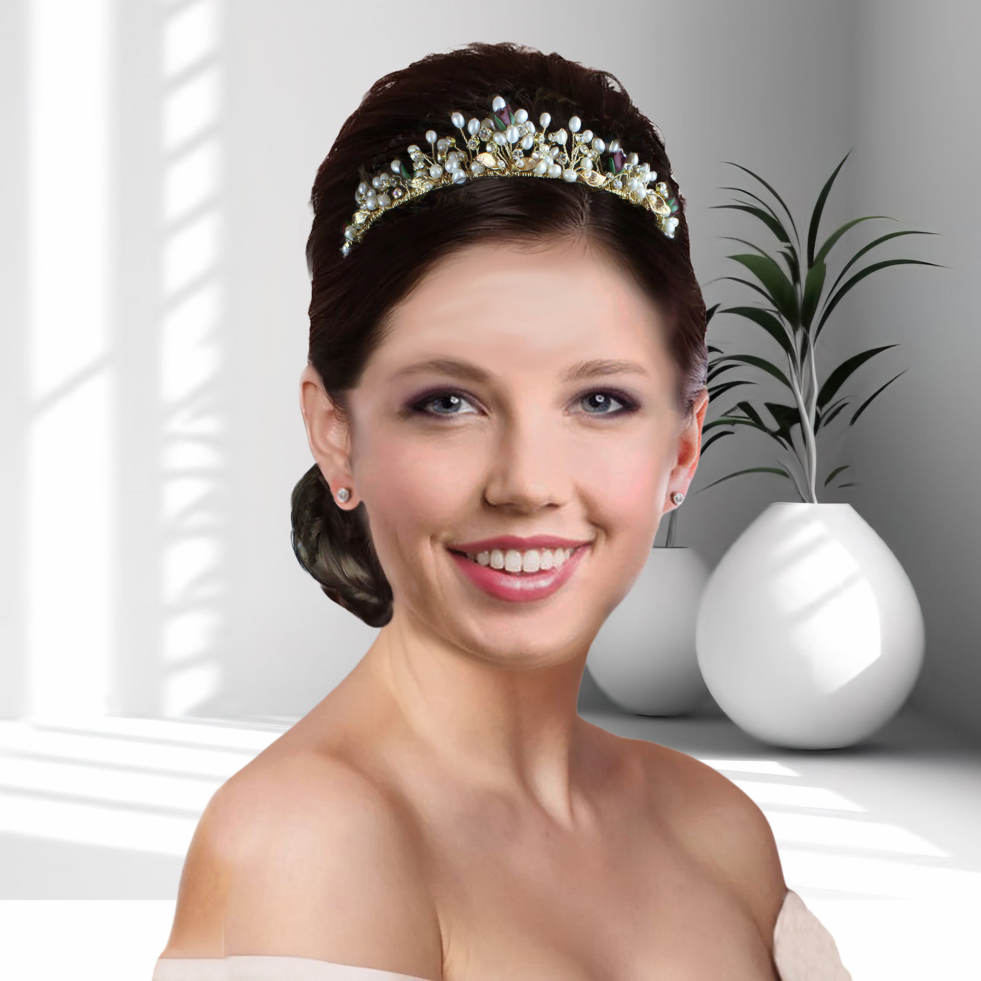 Freshwater Pearls, Crystal & Tiny Rosebuds - Justine