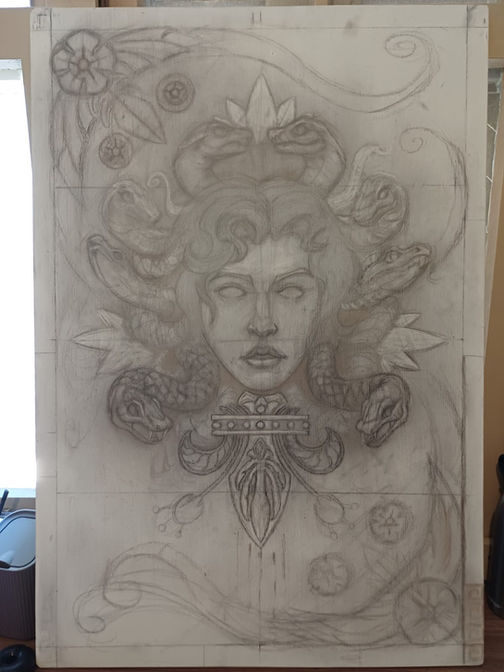 Drawing on wood.