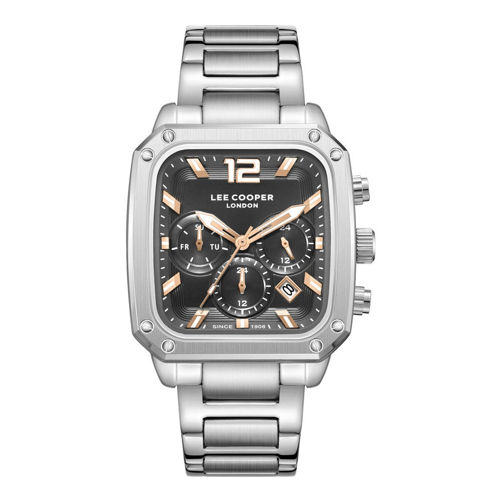 Lee Cooper LC08182.350 Erkek Kol Saati - Tam Gümüş Renk, Kare Kasa, 43mm