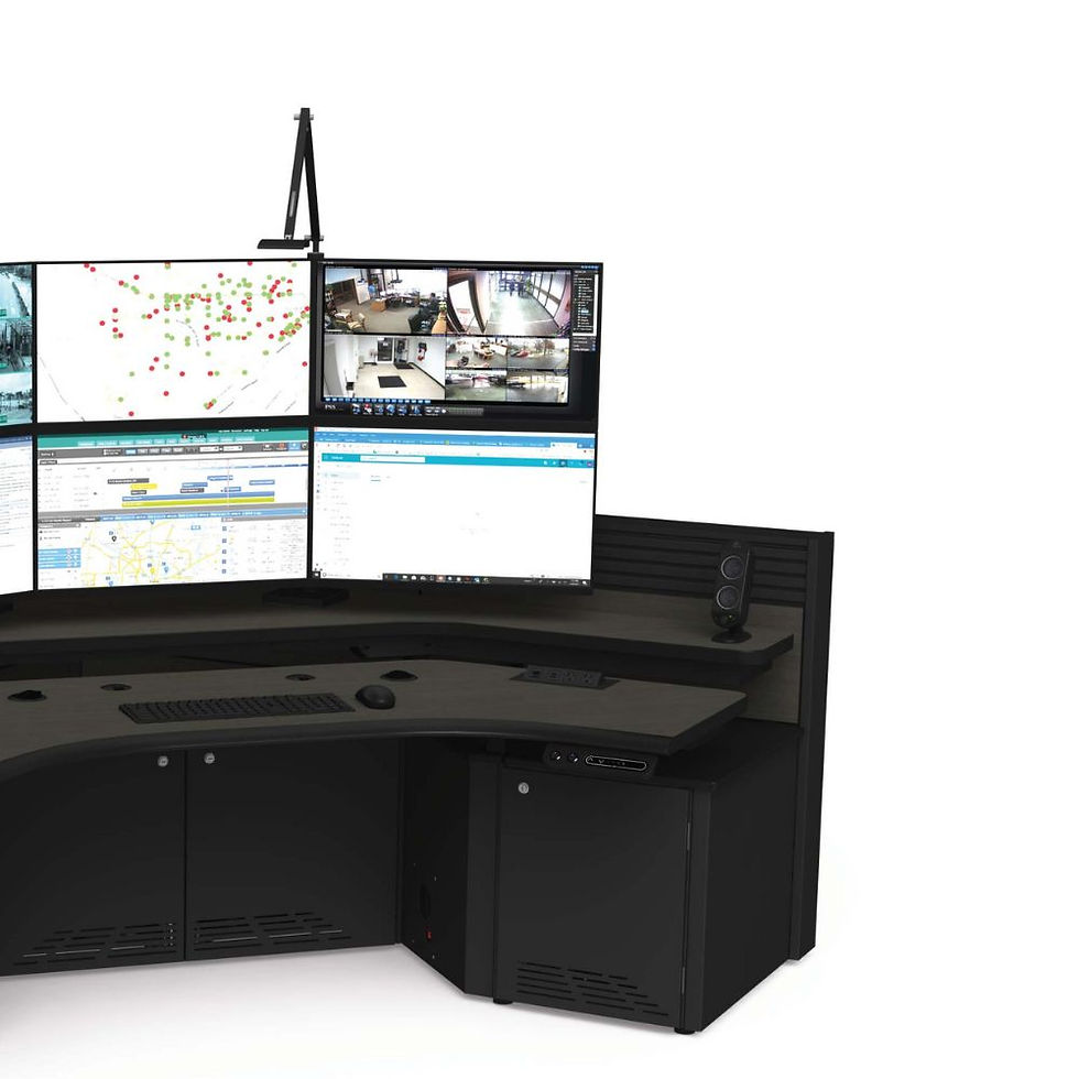 911 dispatch workstation with ergonomic layout