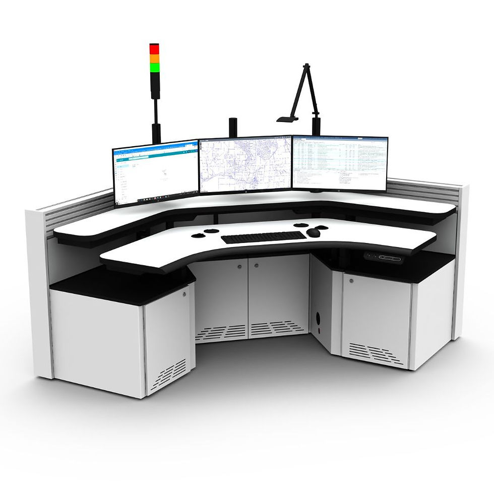 Miniature : Ergonomic and heavy duty 911 dispatch control console - Sustema Inc control console manufacturer