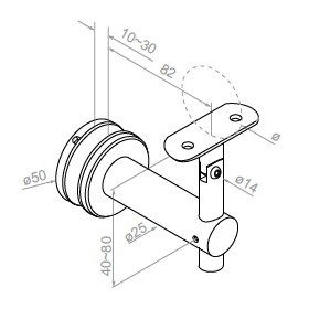Sīktēls: Roktura turētājs regulējams D-50mm, 42.4, AISI304