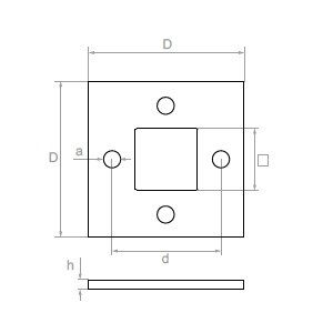 Sīktēls: Flancis 100*100mm, h-6mm, a-11mm, 40*40mm, AISI304