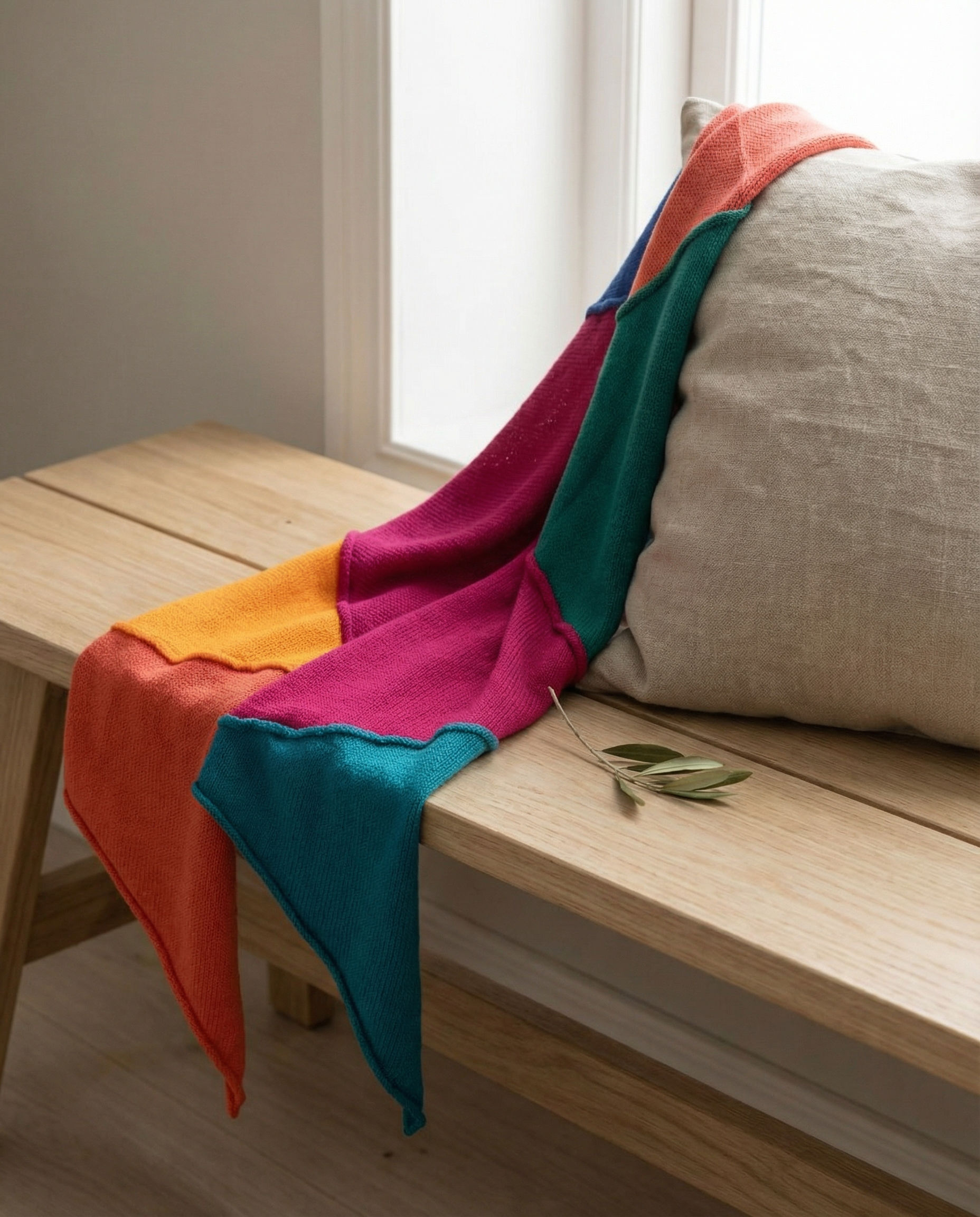 YOYO Schal aus farbigen Segmenten, glatt rechts gestrickt