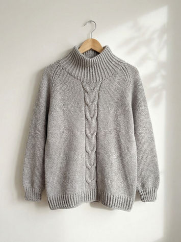 gestrickter Pullover hängt auf einem Bügel