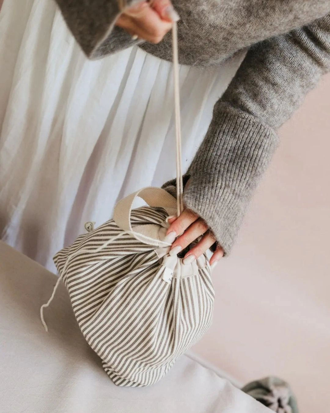Handgefertigter KNITS Projektbeutel mit Innentaschen für Wolle und Nadeln