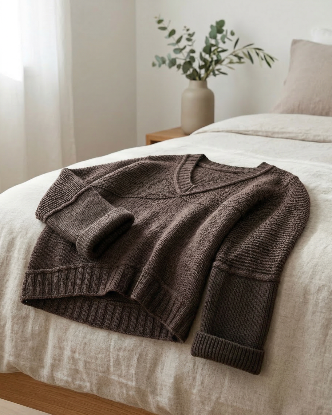 Strickanleitung Nordlicht Sweater – zeitloser Pullover mit kraus rechter Passe, I-Cord-Abschlüssen, breitem Bündchen und mark