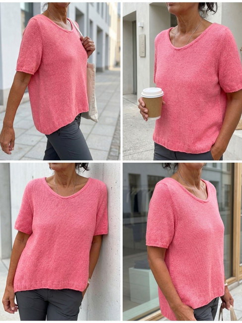 Pinkes COCO Shirt von SAFRI DESIGN, gestrickt aus RICO Design SUPER 100 Superfine Wool.