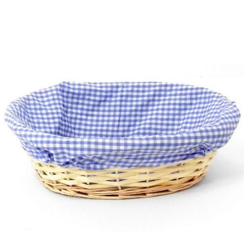 Blue oval gingham cloth lined basket | Blanks R Us