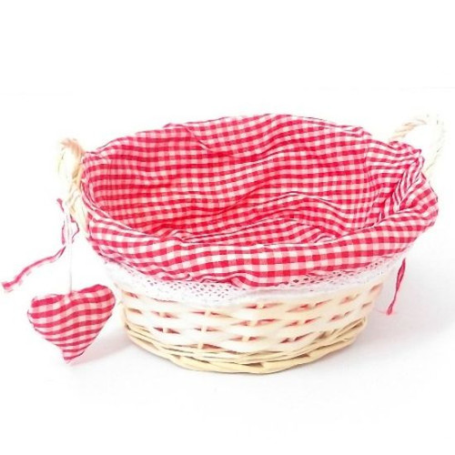 Red round gingham cloth lined eared basket | Blanks R Us