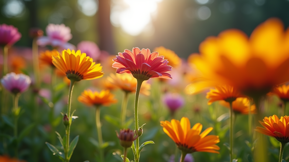 Eye-level view of a vibrant flower garden