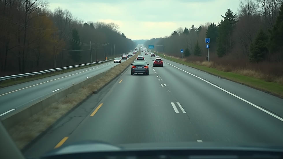 Eye-level view of a busy Michigan highway with multiple cars